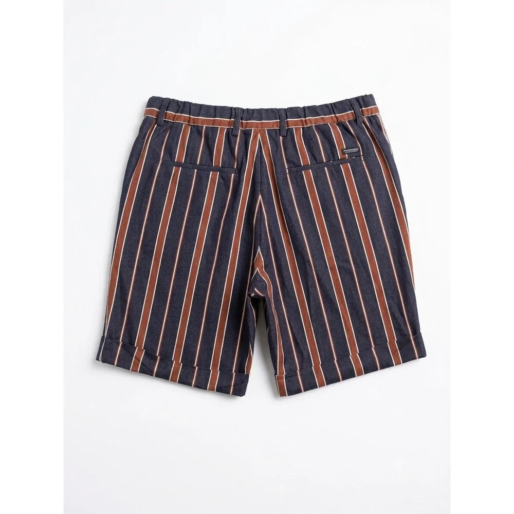 Scotch & Soda Mens Striped Drawstring Shorts Navy Brown 34 Cuffed Old Money‎